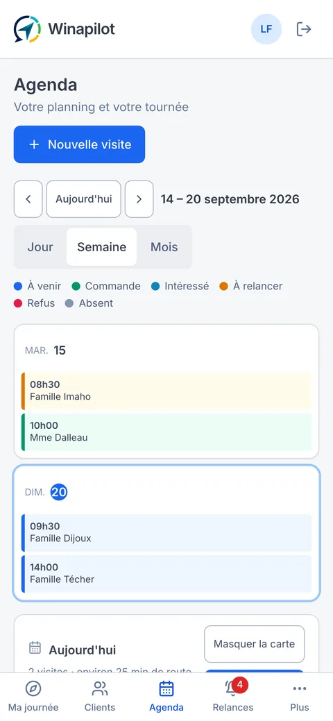 L'agenda des visites de la semaine sur téléphone